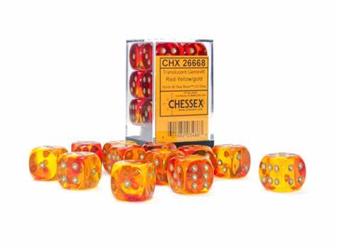 Chessex 16mm d6 Set: Gemini Translucent - Red-Yellow w/Gold - CHX26668